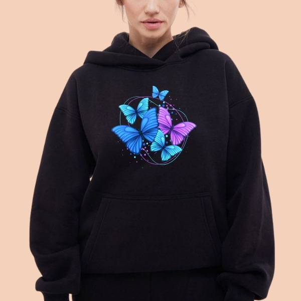 14-1.jpg COLORFUL BUTTERFLIES Printed Hoodie For Women